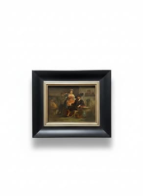 Charming Small 19th Century Dutch Tavern Interior Painting